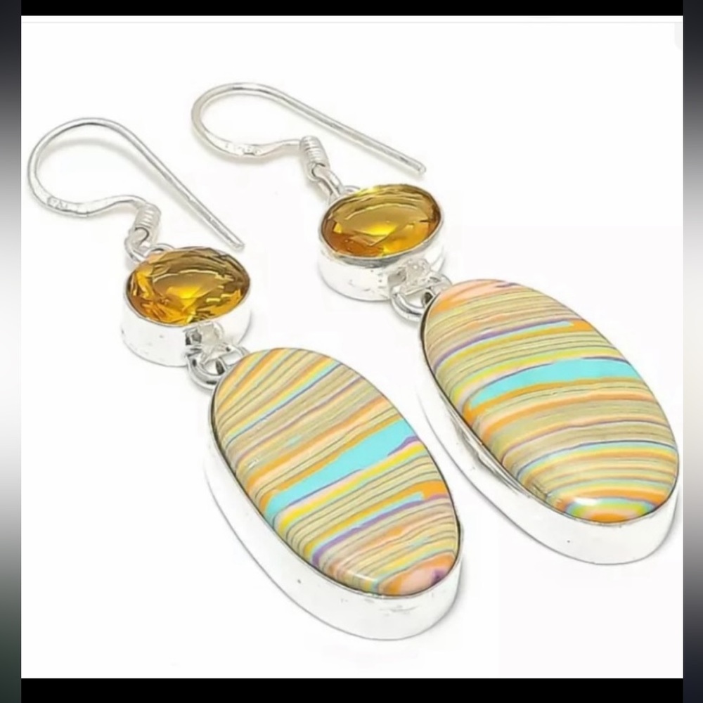 Citrine and Calsilica earrings w/Sterling silver - Picture 1 of 3